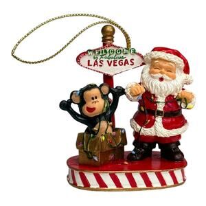 Las Vegas Christmas Ornament 3" Special Edition Hand Painted Welcome Monkey Box